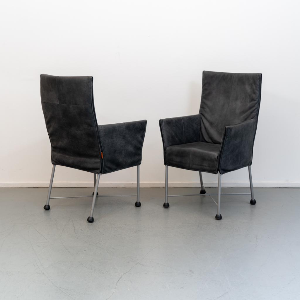 2x Montis Chaplin stoelen Antraciet leder rvs/dop, Niet ingevuld, Niet ingevuld, Leer, Ophalen of Verzenden