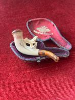 Antieke Meerschuim Pijp met Hoornen Mondstuk in Etui, Ophalen of Verzenden, Gebruikt, (Water)pijp