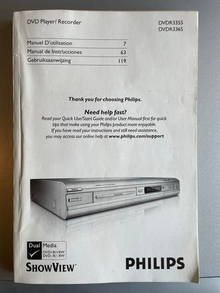 Philips DVD Recorder/Speler DVR3365/DVR3365 - Dual Media, Audio, Tv en Foto, Dvd-spelers, Ophalen, Gebruikt, Dvd-recorder, Philips