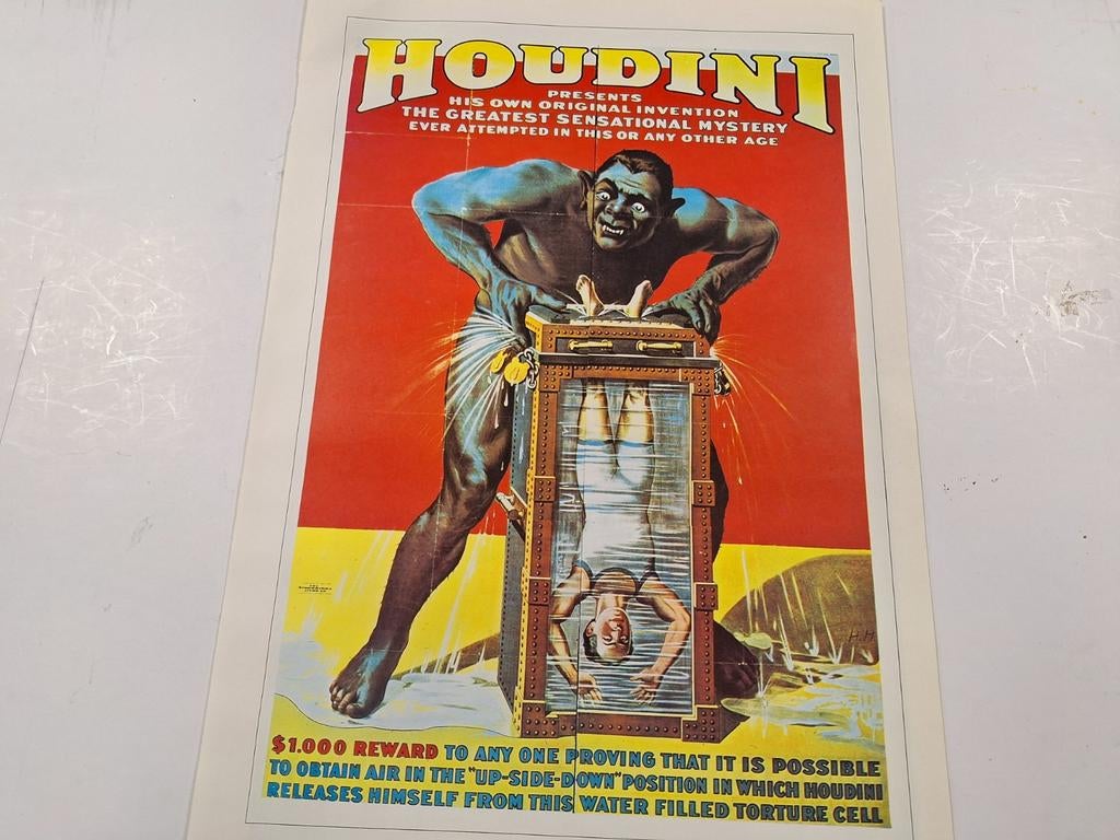 Unieke oude poster Houdini ca 50 cm, Ophalen of Verzenden