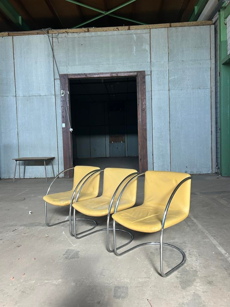 Set van 3 vintage stoelen - Giovanni Offredi voor Saporiti, Huis en Inrichting, Stoelen, Ophalen, Gebruikt, Bruin