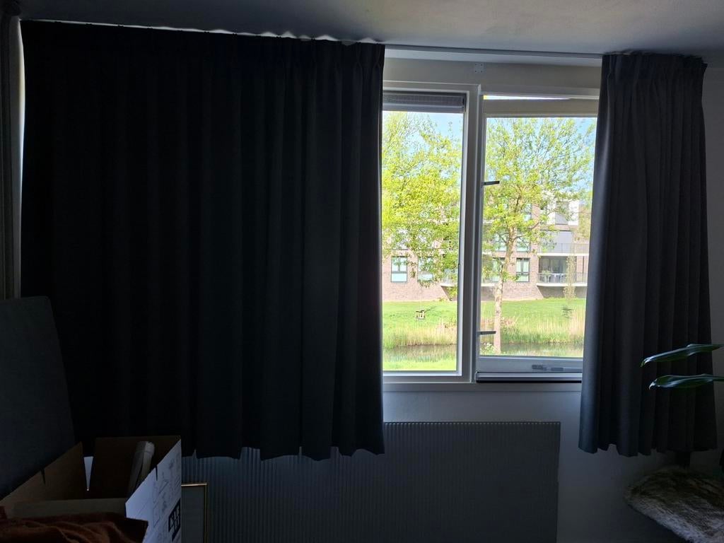 Verduisterende overgordijnen antraciet dubbele plooi, Ophalen, 200 cm of meer, 200 cm of meer