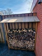 Haardhout / openhaardhout met houten opslagrek, Tuin en Terras, Minder dan 3 m³, Ophalen, Overige houtsoorten, Blokken