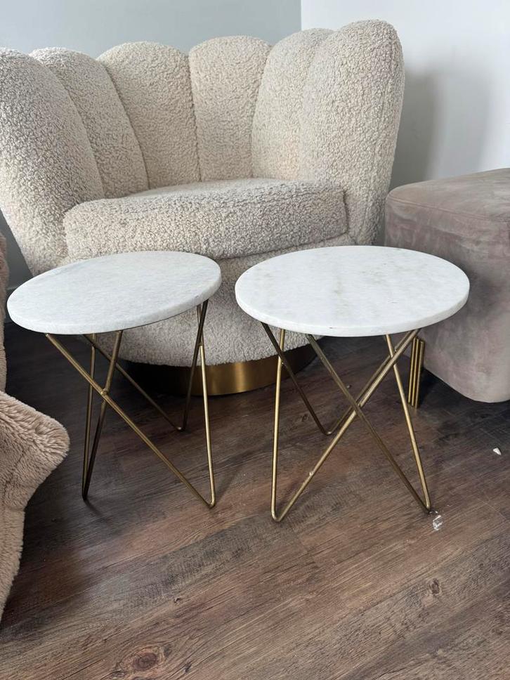 Marmeren nachtkastjes of bijzettafels, Huis en Inrichting, Tafels | Bijzettafels, Gebruikt, Rond, Minder dan 45 cm, Minder dan 55 cm
