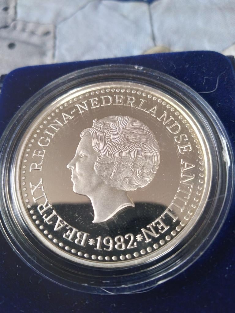 Munt 50 gulden Proof Ned. Antillen., Postzegels en Munten, Munten | Nederland, Ophalen, Koningin Beatrix, Zilver, Losse munt
