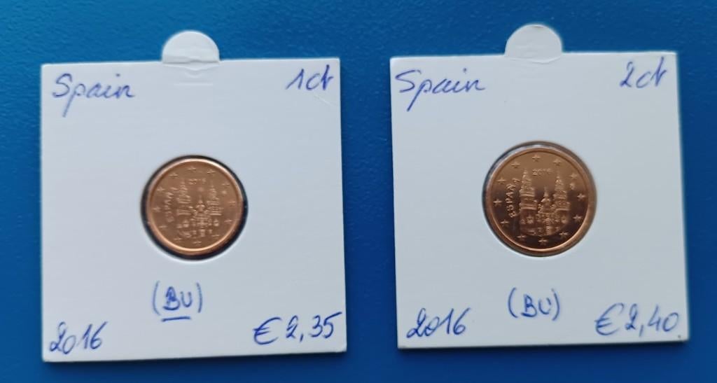 Spanje 1 en 2 Eurocent - 2016 UNC, Postzegels en Munten, Munten | Europa | Euromunten, Verzenden, Spanje, Setje