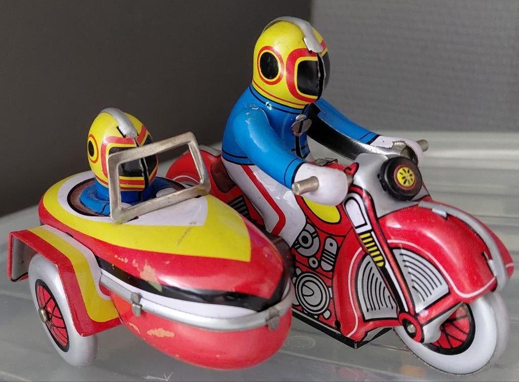 Vintage Blikken Speelgoed Motor Met Zijspan, Antiek en Kunst, Antiek | Speelgoed, Ophalen