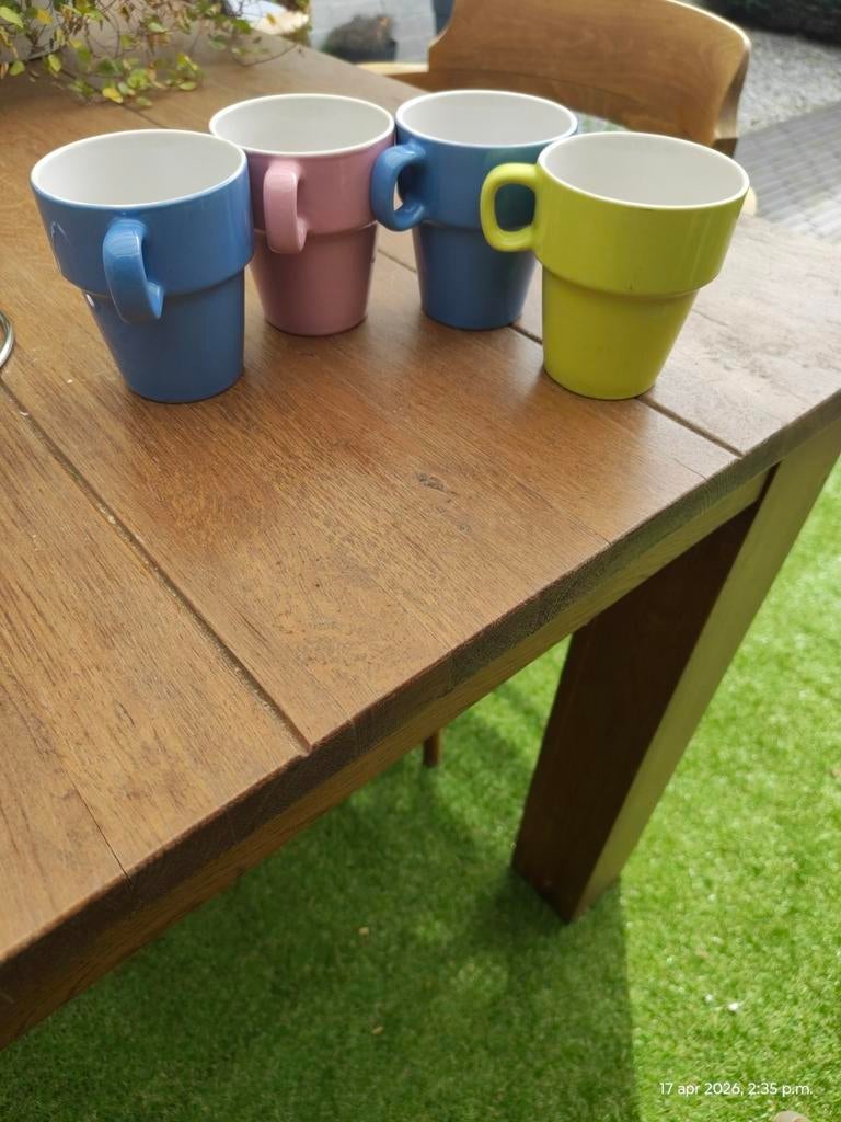 Vintage Pastelkleurige Bekers met Rekje, Ophalen of Verzenden