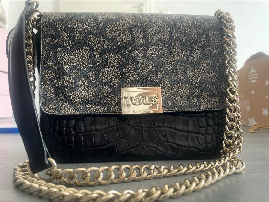 TOUS Schoudertasje Zwart/Beige met Gouden Ketting, Ophalen, Nieuw, Zwart, Schoudertasje