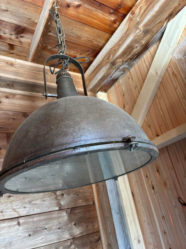 Grote Industriële Hanglamp - Vintage Stijl, Antiek en Kunst, Ophalen of Verzenden