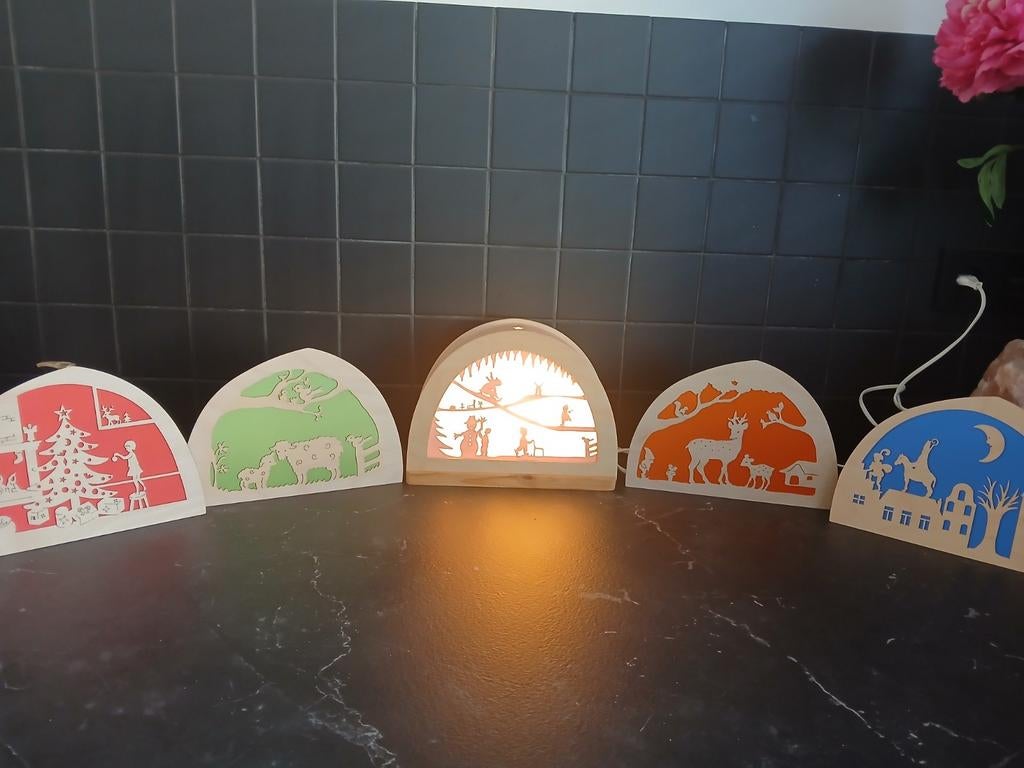 De Noest Silhouetlamp klein met 5 verschillende silhouetten, Ophalen of Verzenden, Gebruikt, Sfeervol, Decoratief, Handgemaakt