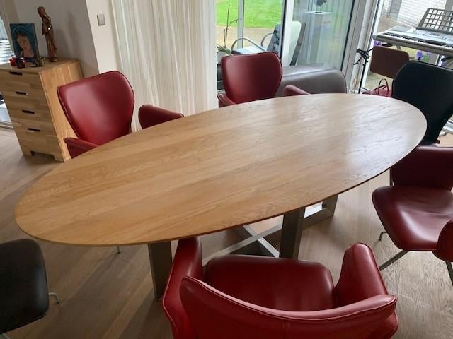 ovaal  eiken tafelblad 220x100x3 cm, Ophalen, Gebruikt, 100 tot 150 cm, Rustiek eiken