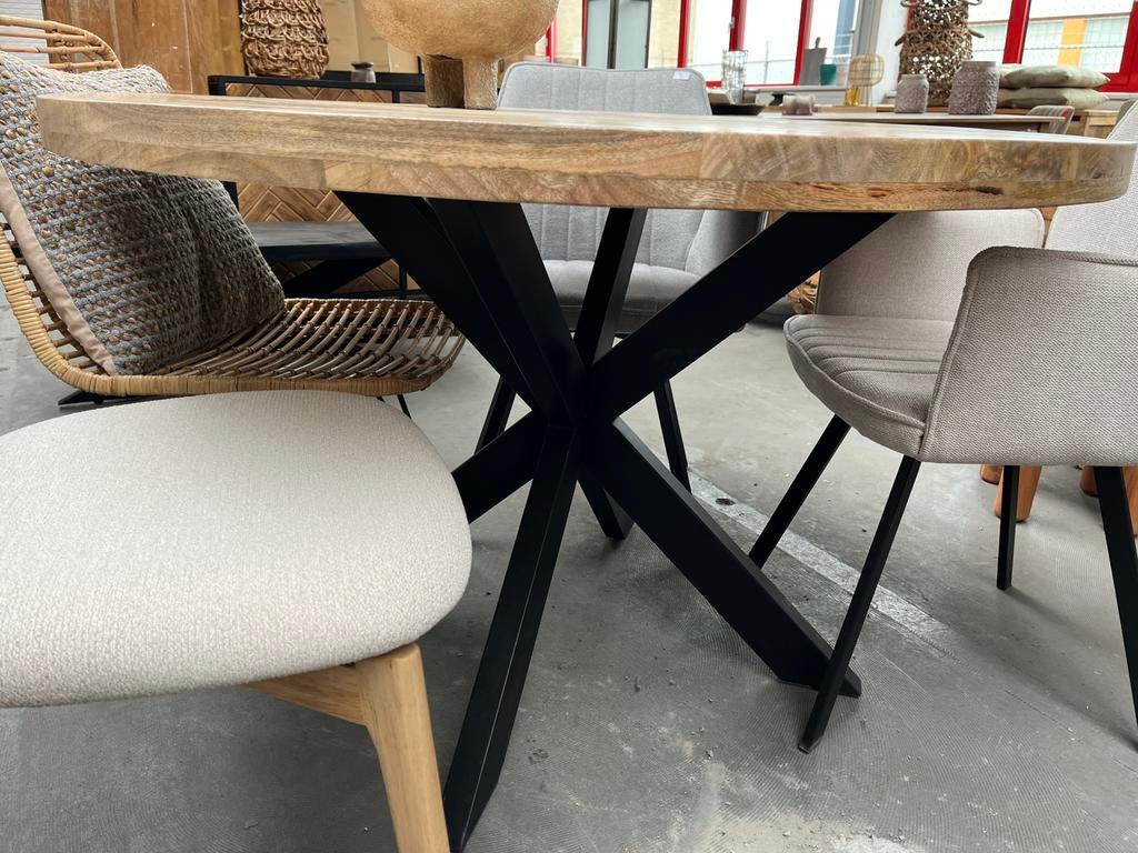 Goedkoopste ronde eettafels mangohout matrix zwart metaal, Huis en Inrichting, Woonaccessoires | Overige, Ophalen, Nieuw, Info@wkhome.nl