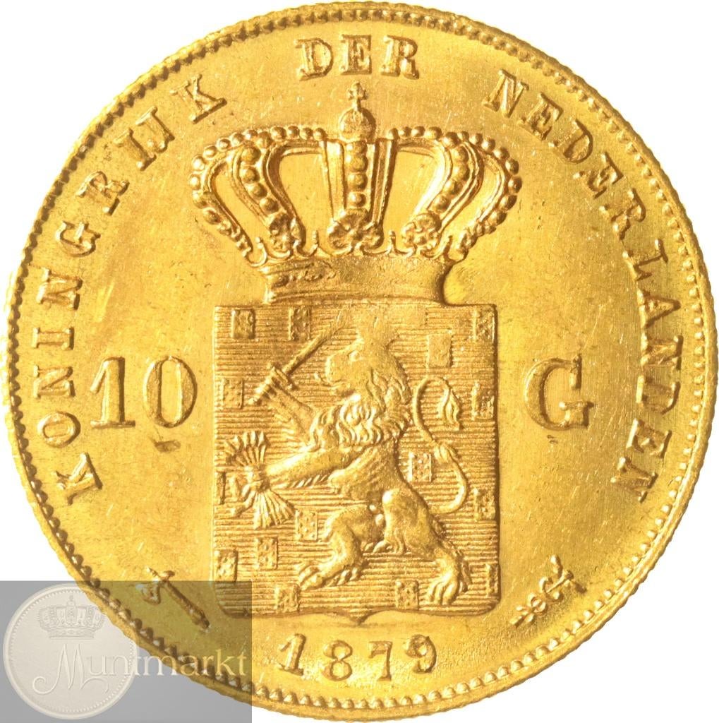 Nederland - 10 Gulden / Gouden tientje 1879 over 1877 #2, Postzegels en Munten, Munten | Nederland, Koning Willem III, Losse munt