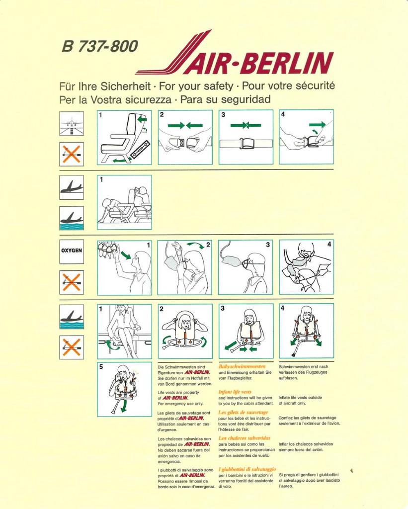 Safety Card - Air-Berlin Boeing 737-800, Ophalen of Verzenden, Nieuw, Kaart, Foto of Prent