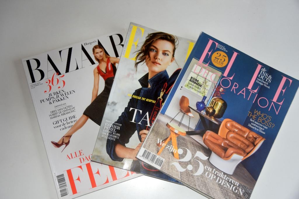 Glossy tijdschriften Elle, Elle Decoration & Harper's Bazaar, Verzenden, Gelezen, Damesbladen