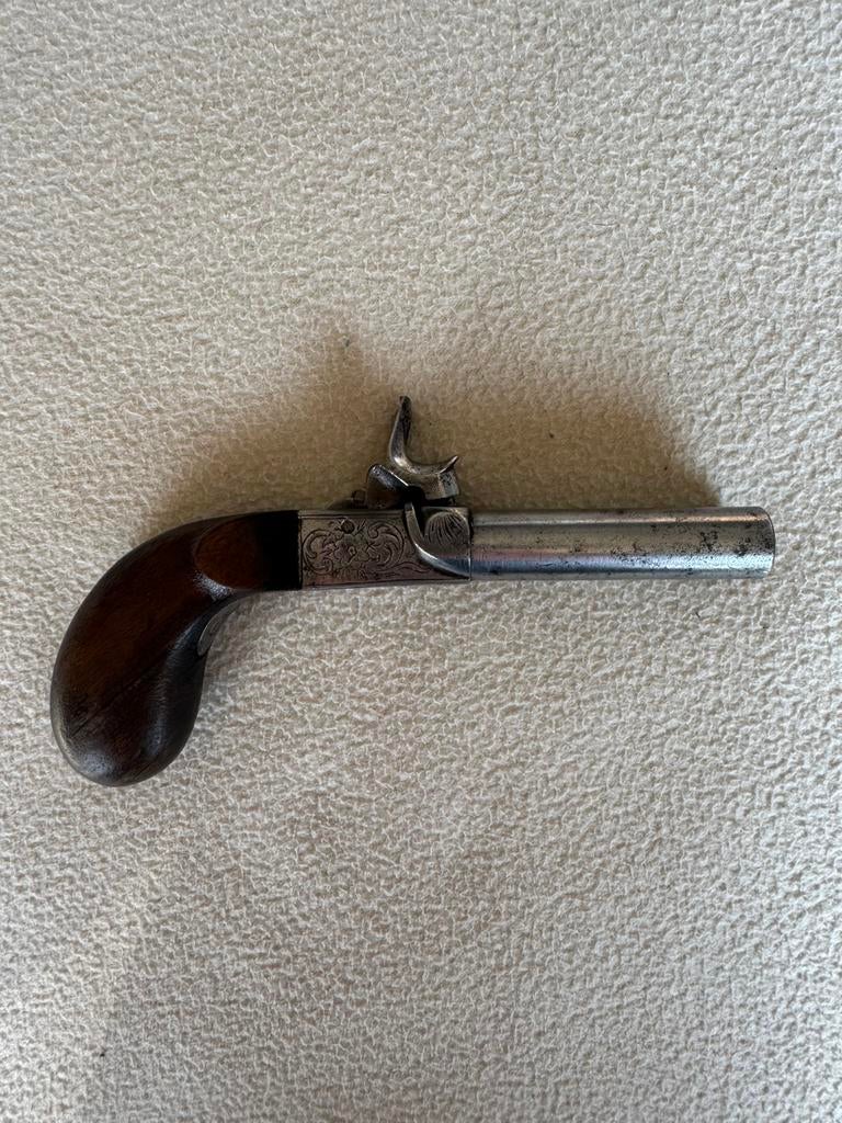 Antiek dubbelloops percussiepistool ca. 1830-1840, Ophalen of Verzenden, Overige soorten, Overige gebieden, Mes of Dolk