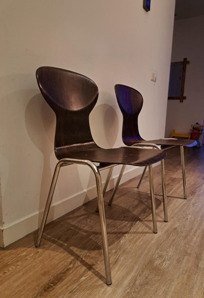 Schoolstoelen Vintage, Ophalen, Gebruikt, Twee, Bruin