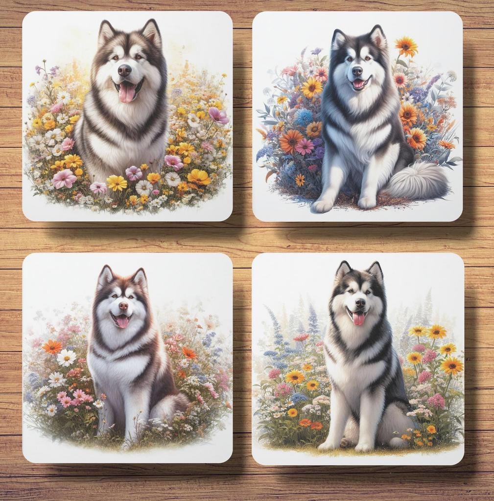 Malamute Lente onderzetters met houder, Ophalen of Verzenden, Nieuw, Glas of Kopje