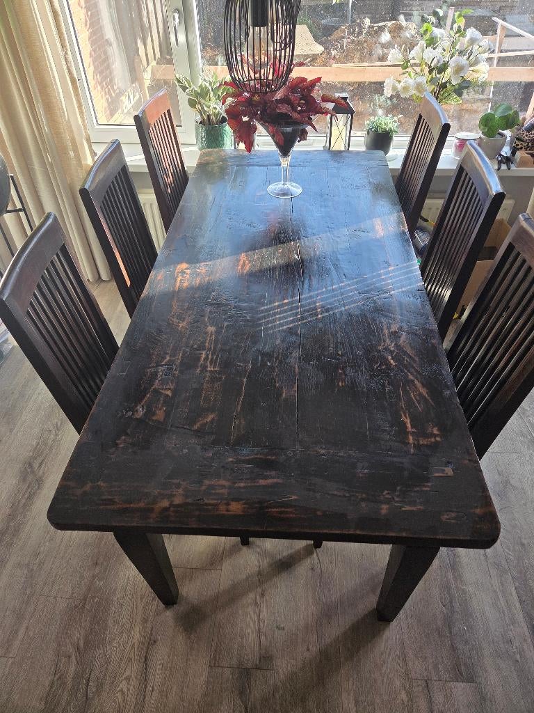 Eikenhouten eettafel met stoelen, Ophalen, Gebruikt, Eikenhout, 50 tot 100 cm