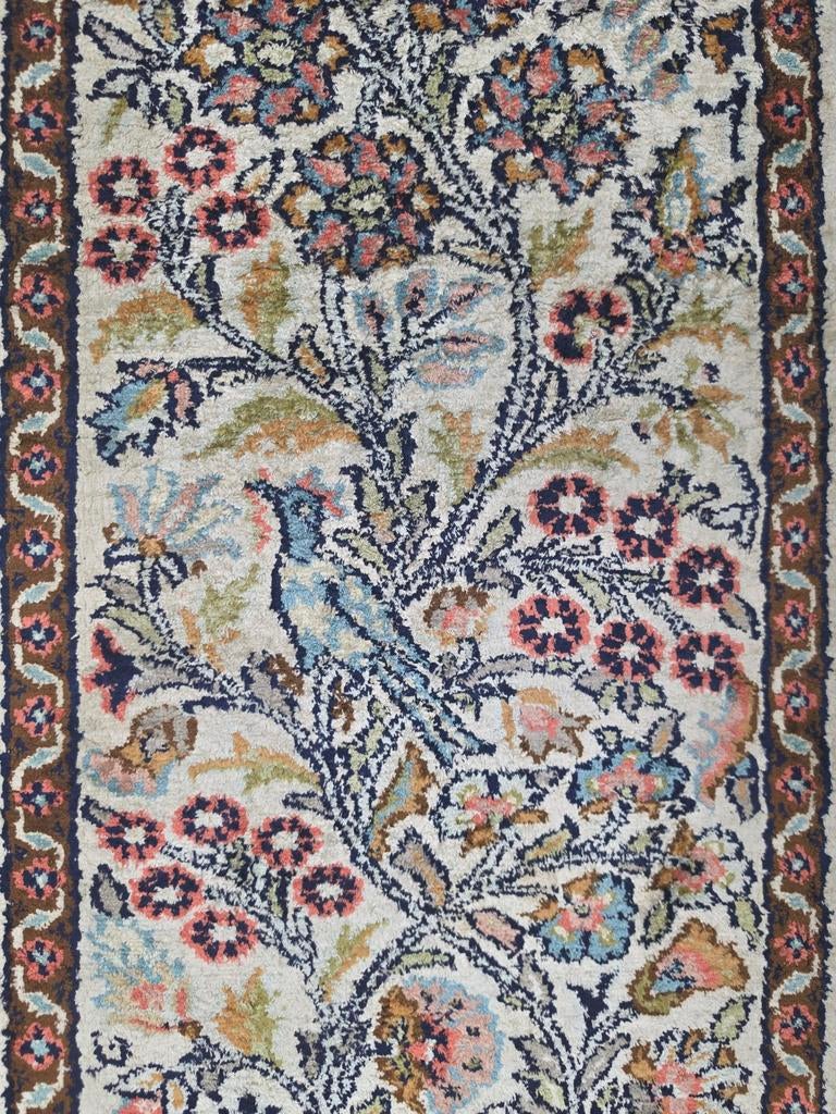 Handgeknoopt oosters Kashmir loper birds silk 38x123cm, Oosters, Traditioneel, Klassiek, 100 tot 150 cm, Onbekend, Ophalen of Verzenden