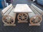 Massief houten tuinset met tafel en 2 banken, Ophalen of Verzenden