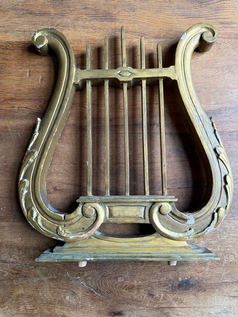 Antieke houten harp decoratie, Huis en Inrichting, Woonaccessoires | Kapstokken, Ophalen of Verzenden, Zo goed als nieuw