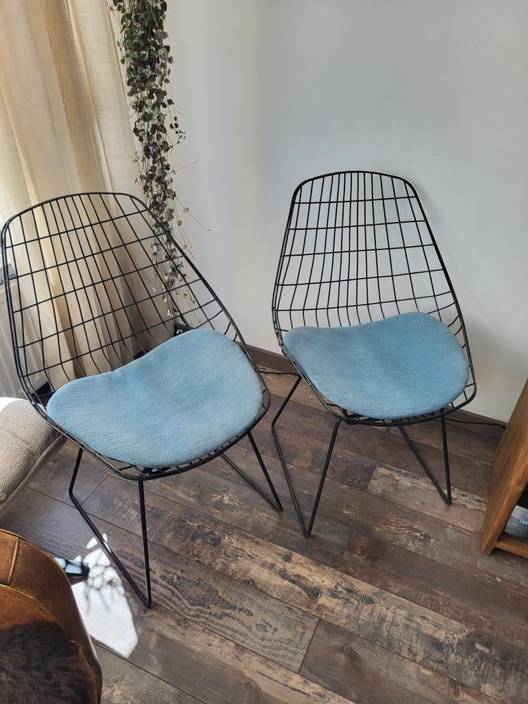 Set van 4 mooie vintage Pastoe draadstoelen  jaren ’50/’60, Huis en Inrichting, Stoelen, Ophalen, Gebruikt, Blauw, Vier
