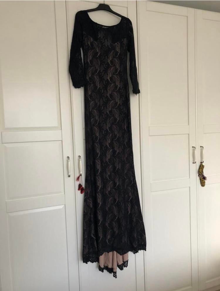 Elegante Zwarte Kanten Galajurk, Kleding | Dames, Gelegenheidskleding, Zo goed als nieuw, Galajurk, Zwart, Ophalen of Verzenden