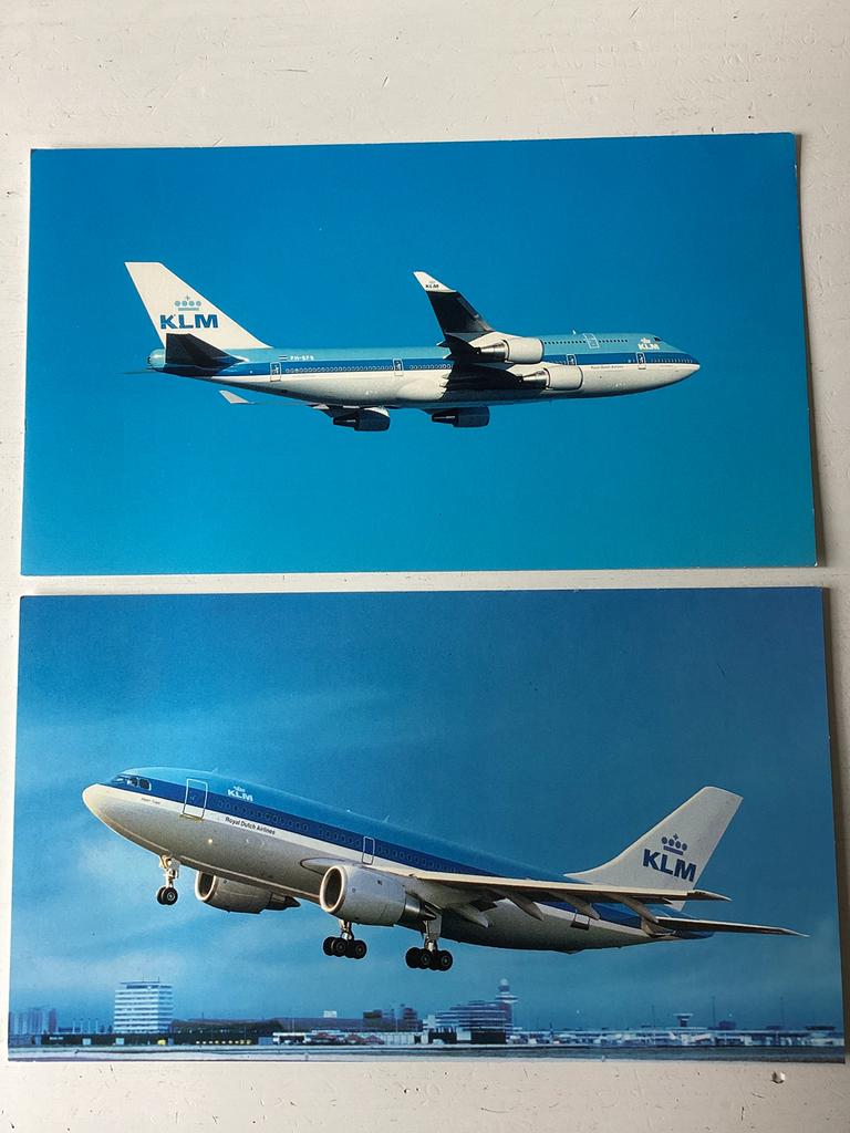 2 ansichtkaarten KLM, Verzenden, Zo goed als nieuw, Kaart, Foto of Prent