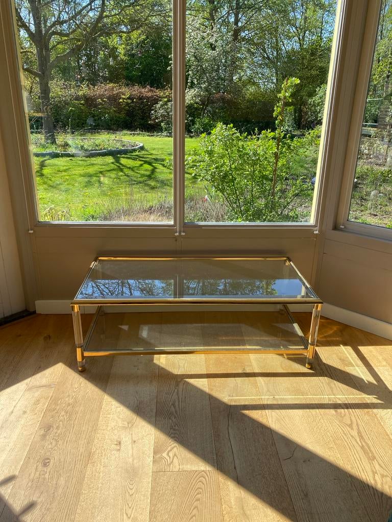 Vintage Hollywood Regency Salontafel Messing, Huis en Inrichting, Tafels | Salontafels, Ophalen, Gebruikt, 100 tot 150 cm, 50 tot 100 cm