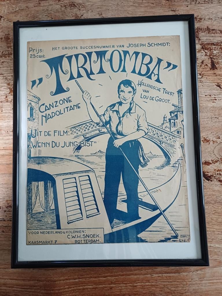 Vintage bladmuziek poster "Tiritomba" Joseph Schmidt, Gebruikt, Filmmuziek en Soundtracks, Zang, Ophalen of Verzenden