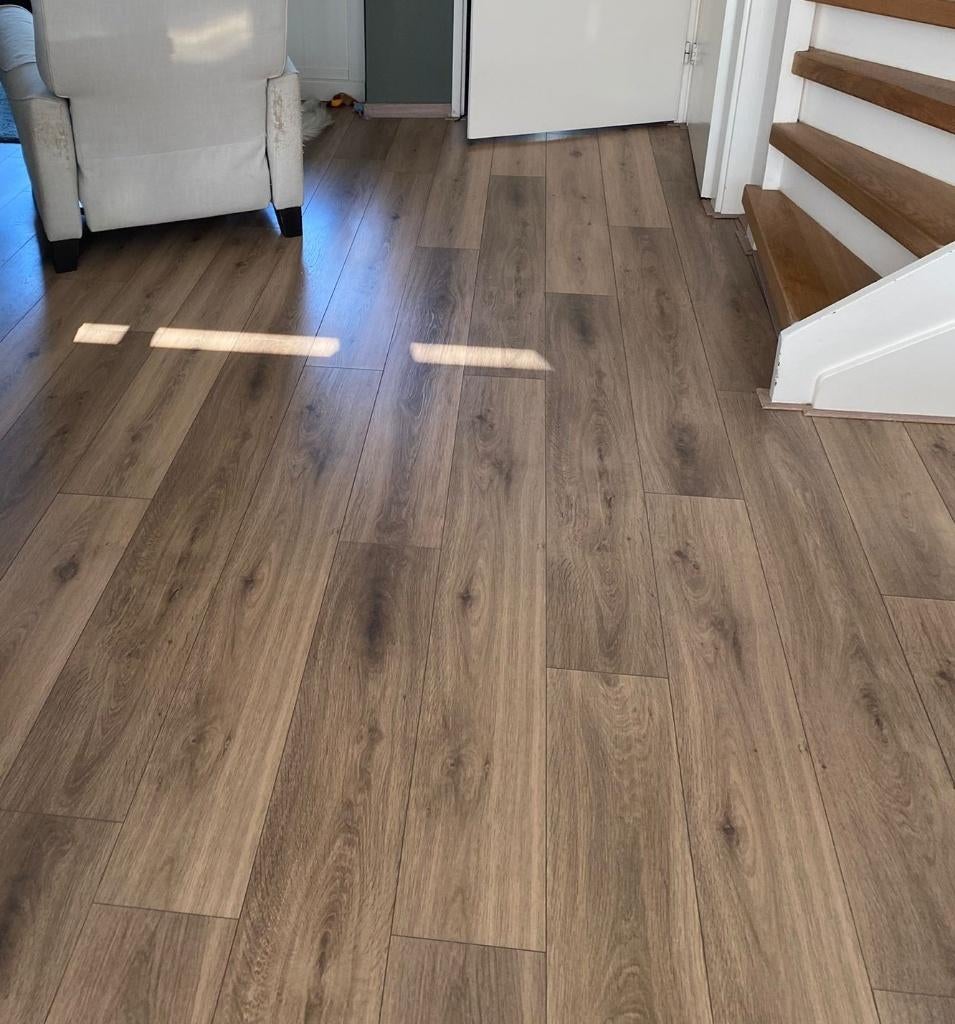 Laminaat en ondervloer kleur Honing Eiken, Doe-het-zelf en Verbouw, Vloerdelen en Plavuizen, Gebruikt, Laminaat, Hout, 50 tot 150 cm