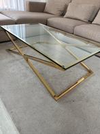 Moderne Salontafel Goud met Glazen Blad, Huis en Inrichting, Tafels | Salontafels, 100 tot 150 cm, Minder dan 50 cm, Rechthoekig