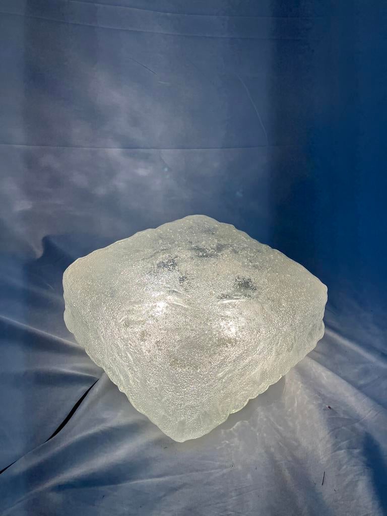 Vintage ijsglas vierkante plafondlamp jaren 70 design, Ophalen of Verzenden, Gebruikt, Glas