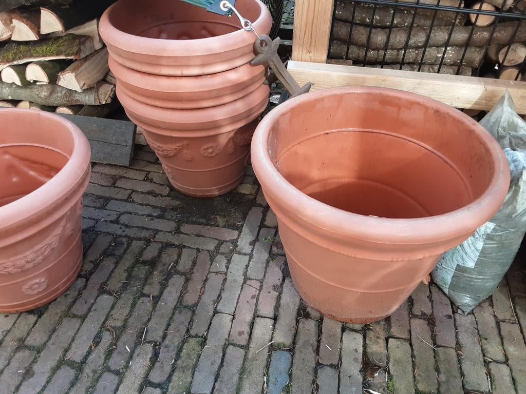 3 kunststof bloembakken, groot, Ophalen, Rond, Kunststof, Minder dan 30 cm