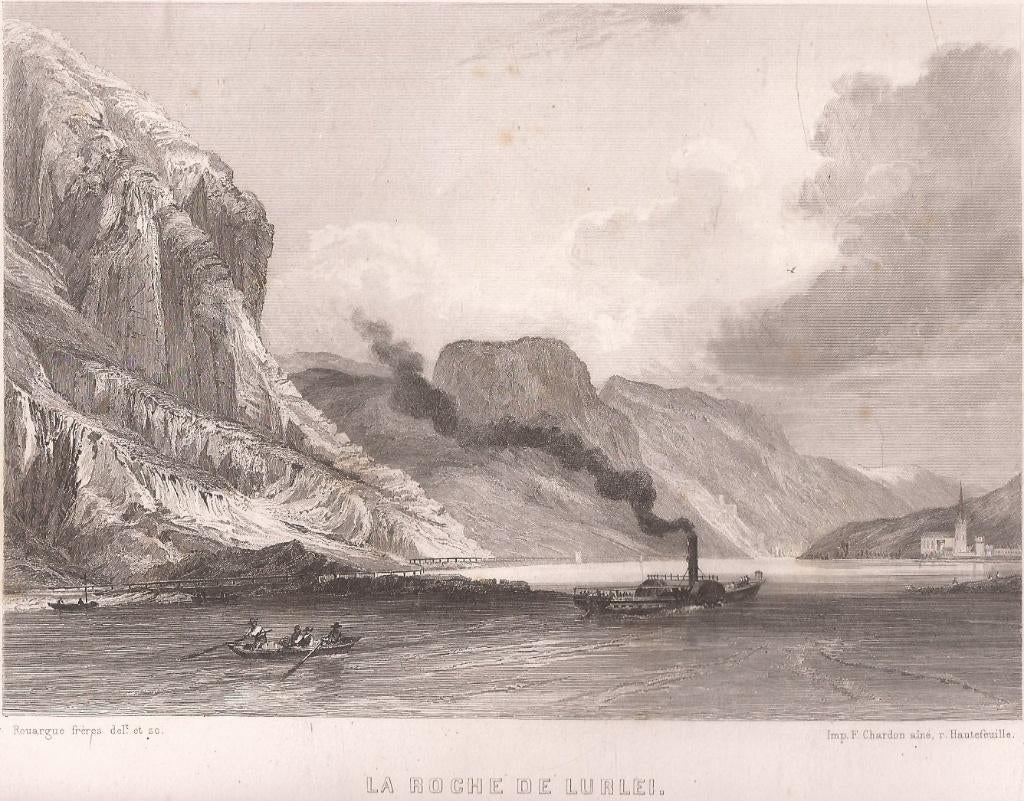 La Roche de Lurlei Staalgravure Rouarge fréres 1858, Antiek en Kunst, Kunst | Etsen en Gravures, Origineel, 1800 - 1899, Ophalen of Verzenden