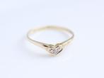 14 Karaat Gouden Hartjes Ring Met Diamant, Ophalen of Verzenden, Zo goed als nieuw, 17 tot 18, Met edelsteen