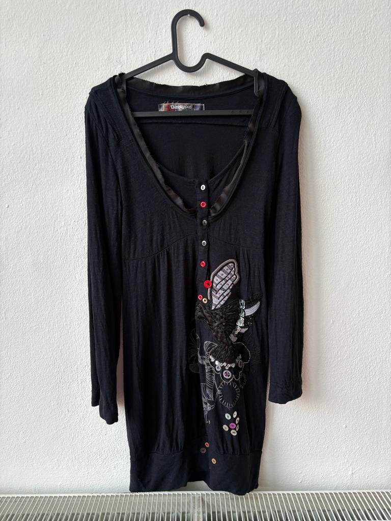 Desigual Geborduurde jurk/tunie in zwart - Maat M, Kleding | Dames, Maat 38/40 (M), Zwart, Ophalen of Verzenden, Gedragen