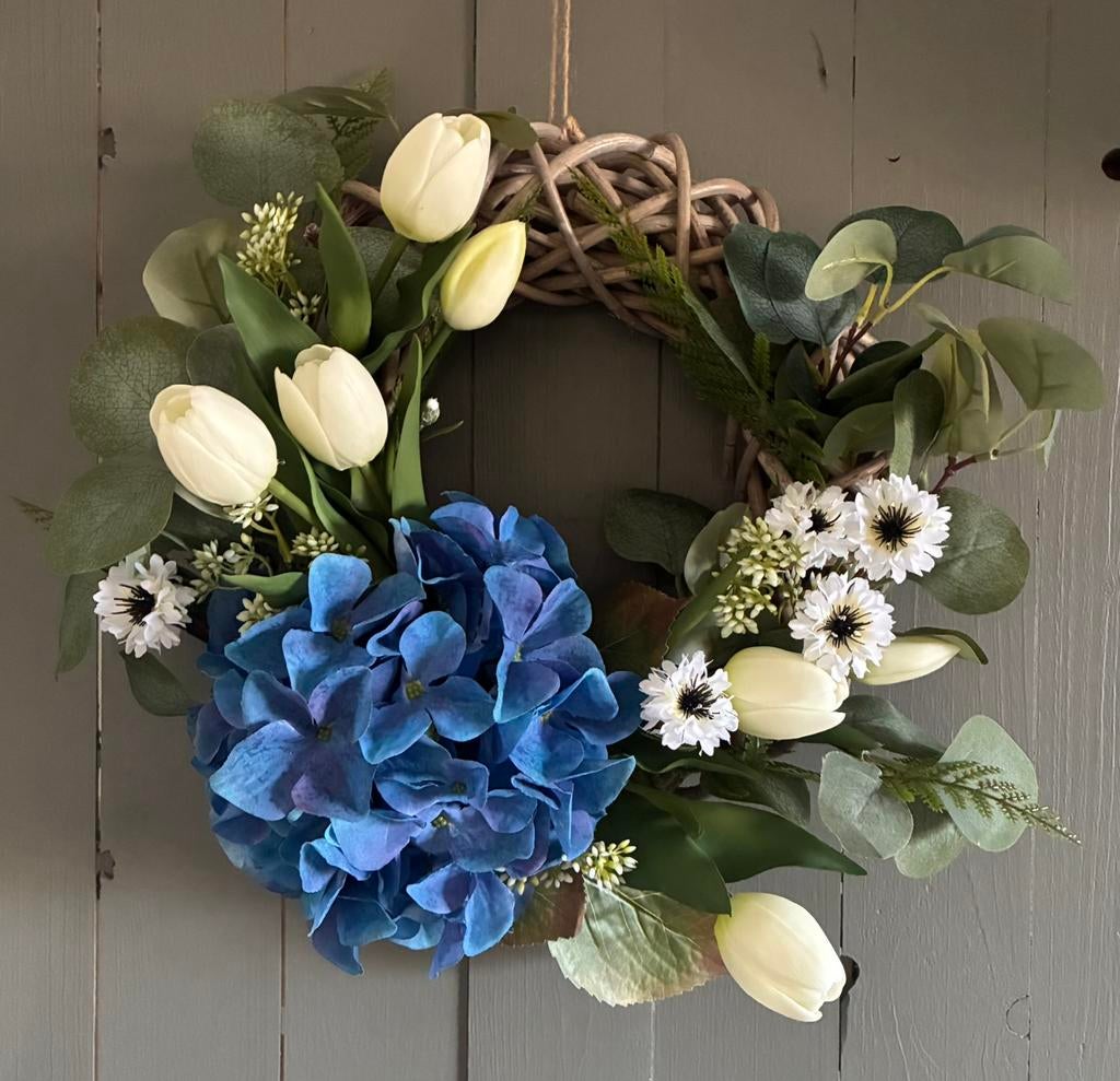 Lentekrans-seizoens decoratie-uniek cadeau-zijdebloemen, Ophalen of Verzenden, Zo goed als nieuw