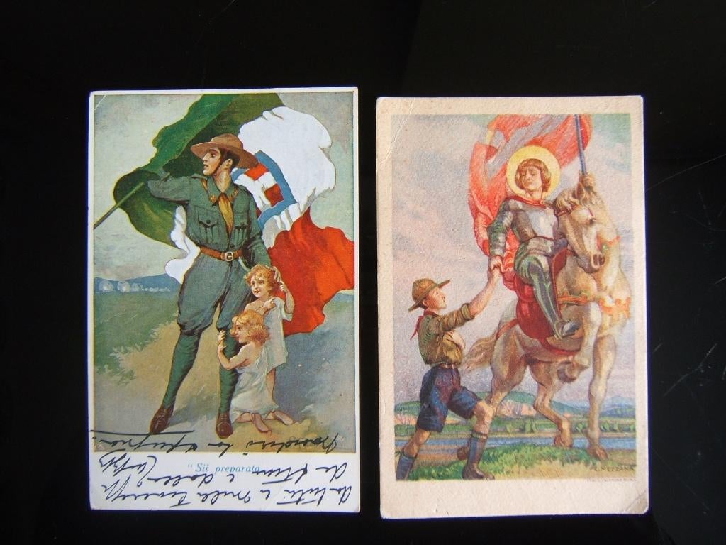 2 scouting padvinders ansichtkaarten Italië rond 1920, Verzamelen, Scouting, Gebruikt, Overige typen, Verzenden