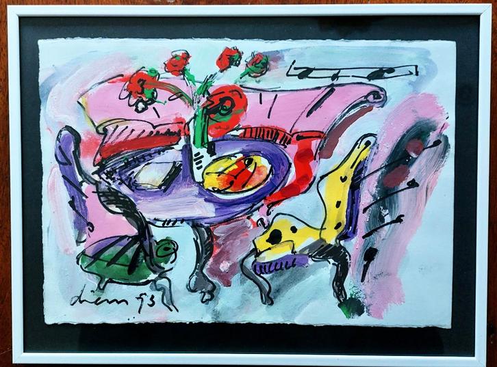 5  Uniek werken Peter Diem 1945. .Cobra stijl, Antiek en Kunst, Kunst | Schilderijen | Klassiek, Ophalen of Verzenden