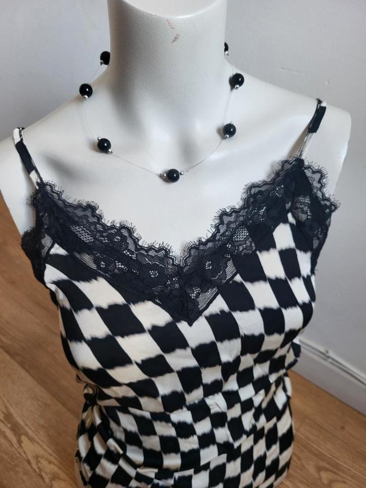 Nieuw Shoeby zwart-wit printed singlet met kant, maat S, Kleding | Dames, Tops, Nieuw, Maat 36 (S), Zwart, Zonder mouw, Ophalen of Verzenden