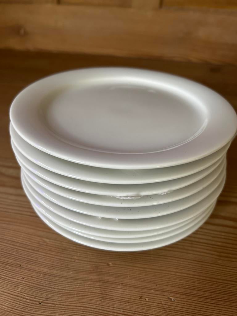 Set van 9 witte gebaksbordjes, Huis en Inrichting, Ophalen, Gebruikt, Bord(en), Effen