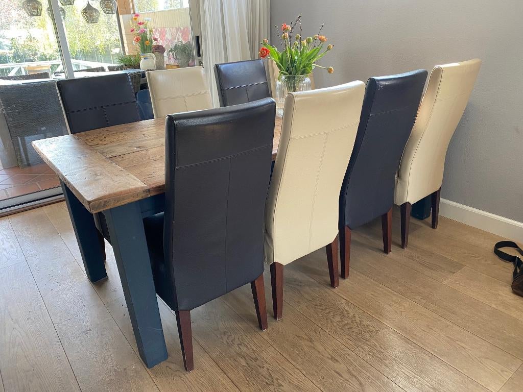 8 eetkamerstoelen leer, Huis en Inrichting, Stoelen, Ophalen, Gebruikt, Bruin, Vijf, Zes of meer stoelen