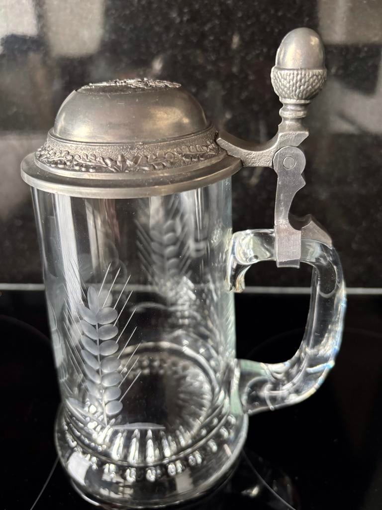 Kristallen bierpul met tinnen deksel - Beck's brouwerij, Ophalen of Verzenden