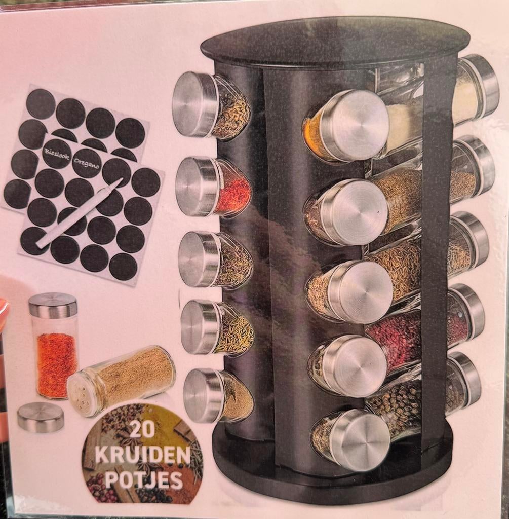 Draaibaar Kruidenrek – 20 Potjes – Nieuw in doos - Zwart, Huis en Inrichting, Keuken | Keukenbenodigdheden, Ophalen of Verzenden