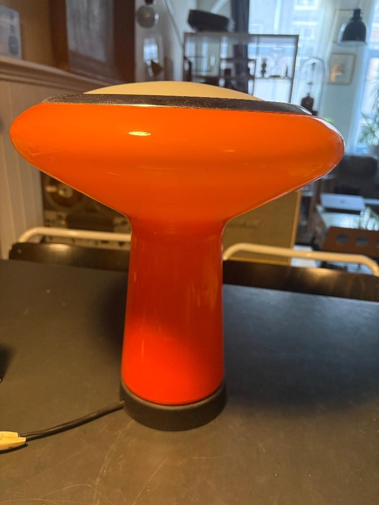 Design glazen paddenstoel lamp Hiemstra Evolux '70 oranje, Ophalen, Modern design, Glas, Zo goed als nieuw