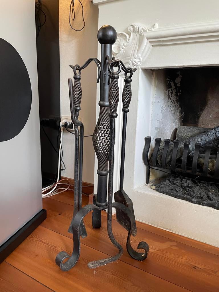 Zware Gietijzeren Openhaardset -3 Delig, Ophalen, Gebruikt, Houthaard