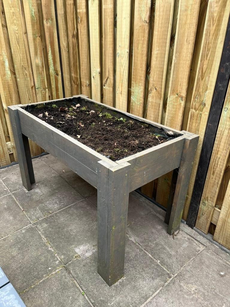 Moestuinbak van vurenhout, worteldoek en moestuinaarde, Ophalen, Gebruikt, Rechthoekig, Tuin